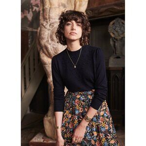 Sezane Navy Marine Blue Avery Lightweight Merino Wool Knit Jumper Sweater